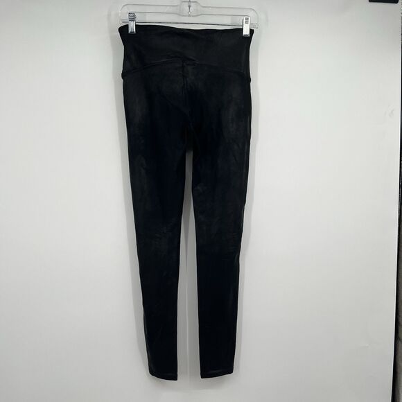 Spanx Leggings Yoga Pants L Sara Blakely Black Faux Leather Moto Stretch Workout - Picture 3 of 13